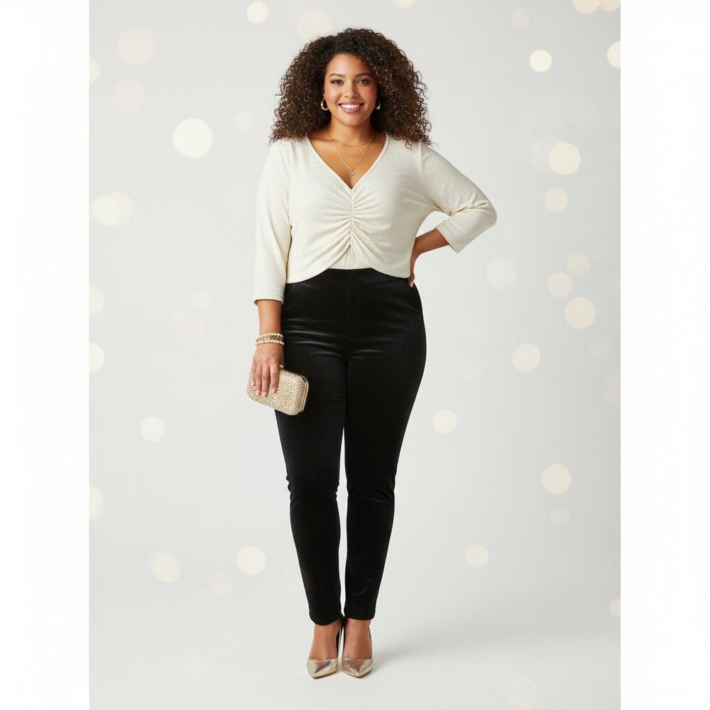 Apt. 9 Beaded V-Neck Quarter Sleeve Sweater Plus Size 1X‎ Holiday Stretch Ivory